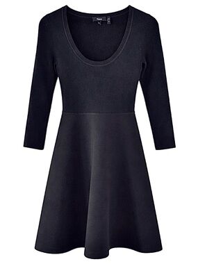 Theory Fit And Flare Knit Mini Dress Black Long Sleeve Stretch Size Small